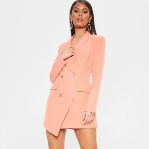 Coral Gold Button Asymmetrical Blazer Dress